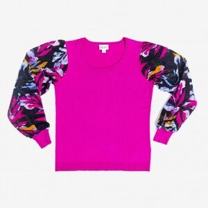 LuLaRoe Penny - Pink Blouse with Multicolor Sleeves